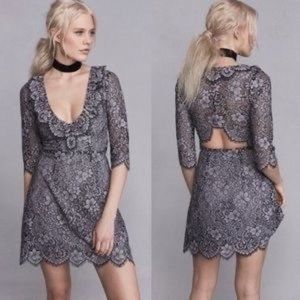 FOR LOVE AND LEMONS THEODORA MINI DRESS VINTAGE GREY SIZE MEDIUM